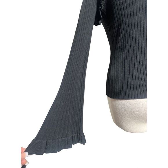 Line & Dot Black Ribbed Long Trumpet Sleeve Sweater Size Small - Picture 4 of 5